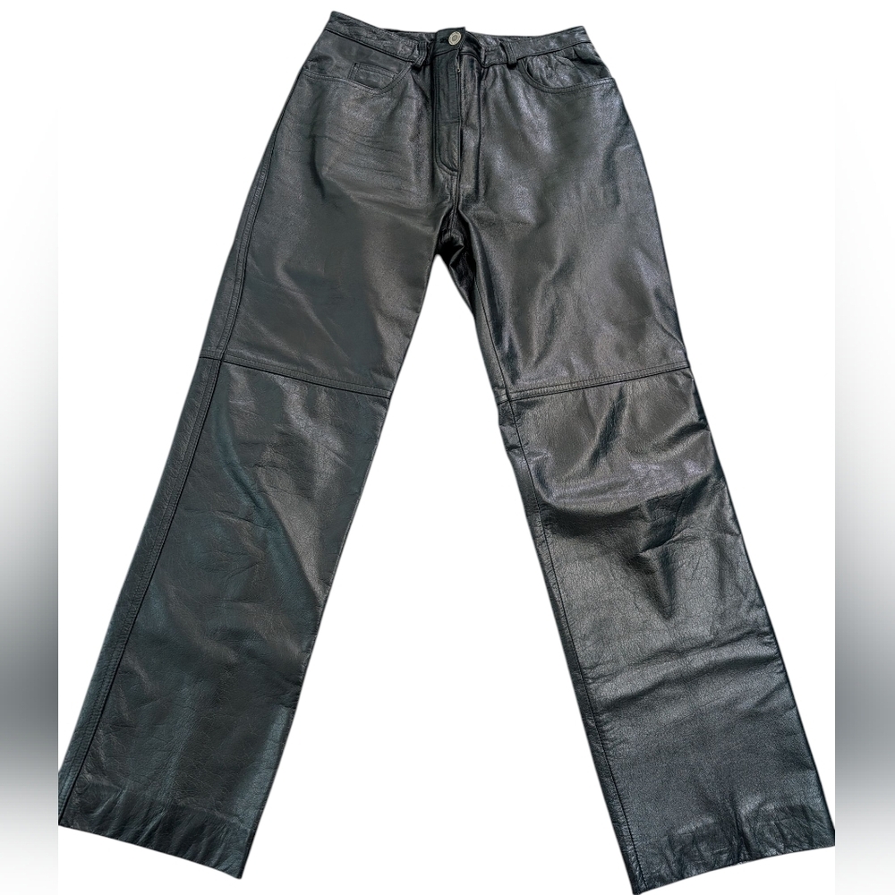 Danier Black Leather High Rise Straight Leg Pants Fits Modern Size 6